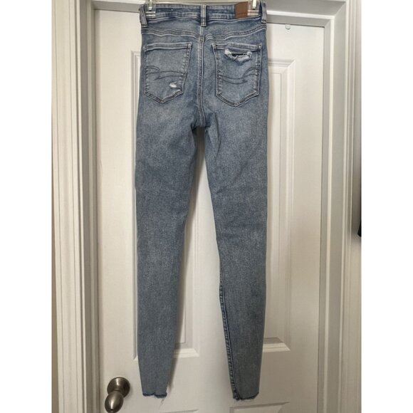 American Eagle Women's Distressed Light Wash High Rise Stretch Jegging 4 X long - Picture 8 of 15